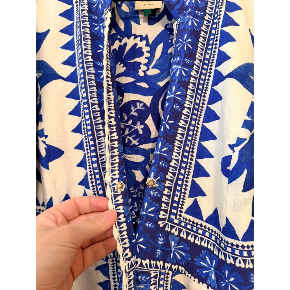 FARM Rio Blue Floral Linen Blend Button Front Maxi Dress Large - Picture 7 of 7
